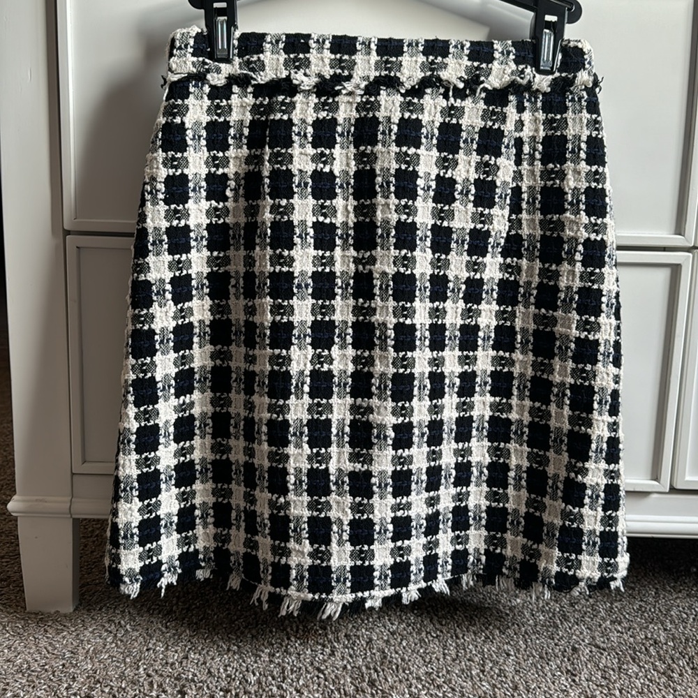 Zara Basic Tweed Button Navy Blue Plaid Skirt Wom… - image 4